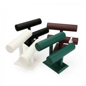 Custom Double T bar green color jewelry roller display PU Leather stand velvet jewelry display for watch necklace 